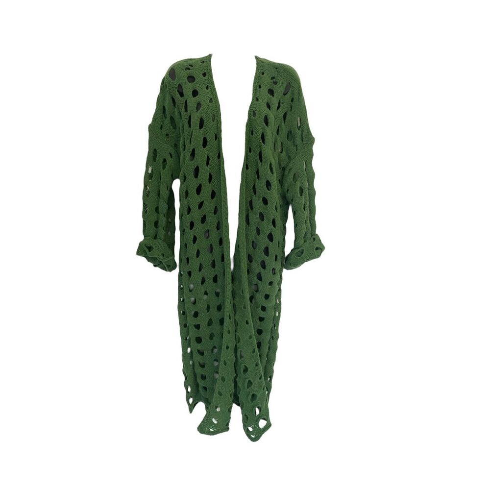 MM Knitted Twist Crochet Hollow Out Sweater Cardigan Long Sleeve Long OS - Picture 4 of 10
